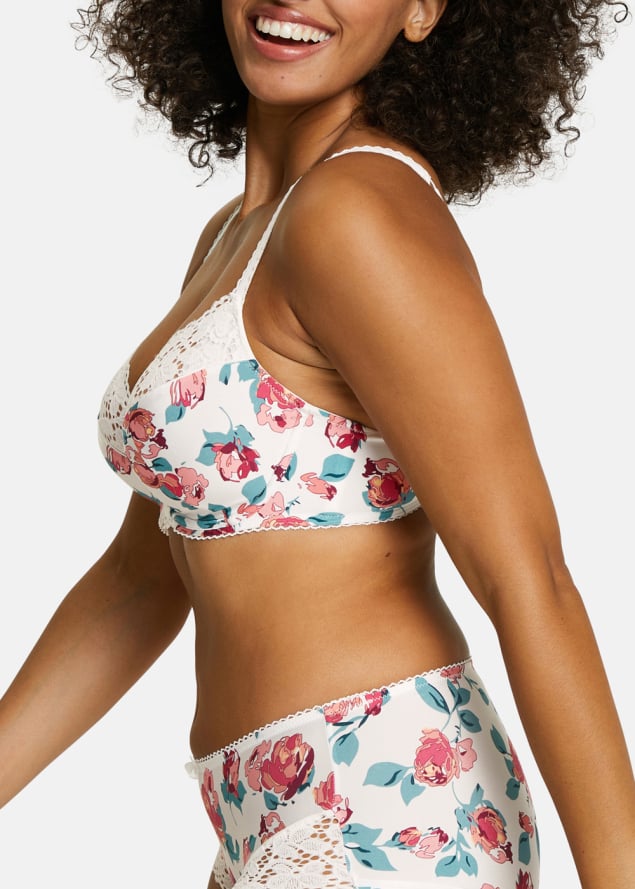 Soutien-gorge Embotant  Armatures Sans Complexe Imprim Floral Rose & Ivoire